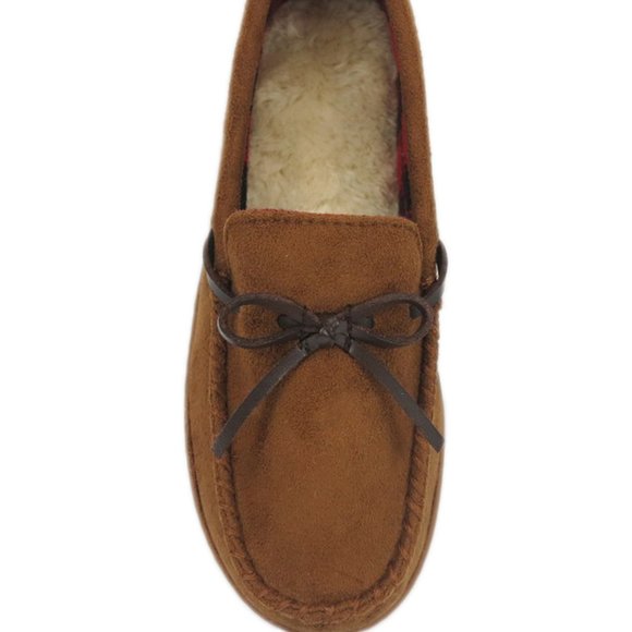 BOY'S SUEDE MOCCASSIN SLIPPERS PLUSH INSOLE NEW - Picture 1 of 3